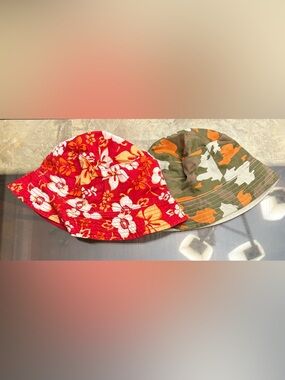 Bucket Hat Bundle Floral Red + Camo Summer Camp Reversible